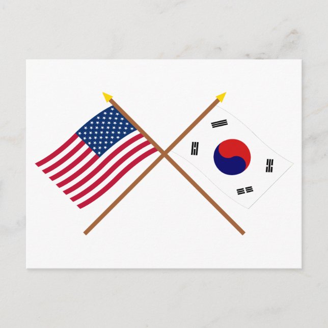 Postal Banderas cruzadas de Estados Unidos y Corea del Su (Anverso)