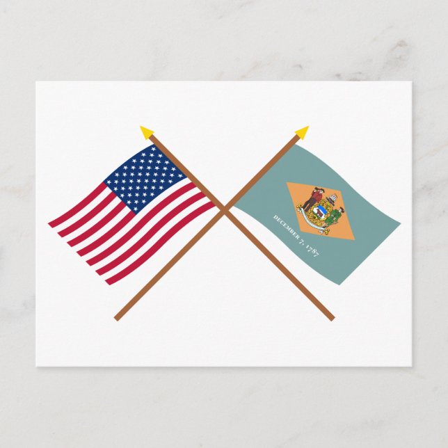Postal Banderas cruzadas de Estados Unidos y Delaware (Anverso)