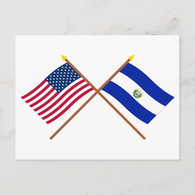 Postal Banderas cruzadas de Estados Unidos y El Salvador (Anverso)