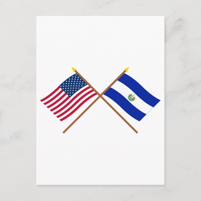 Postal Banderas cruzadas de Estados Unidos y El Salvador (Anverso)