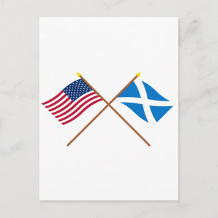 Postal Banderas cruzadas de Estados Unidos y Escocia (Cru