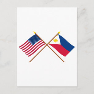 Postal Banderas cruzadas de Estados Unidos y Filipinas