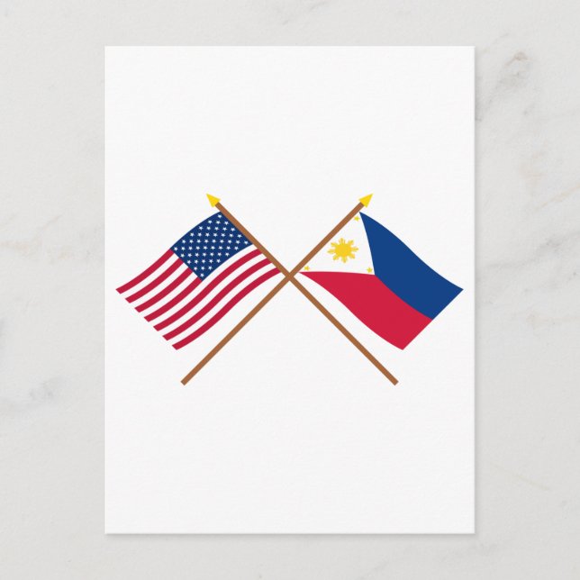Postal Banderas cruzadas de Estados Unidos y Filipinas (Anverso)