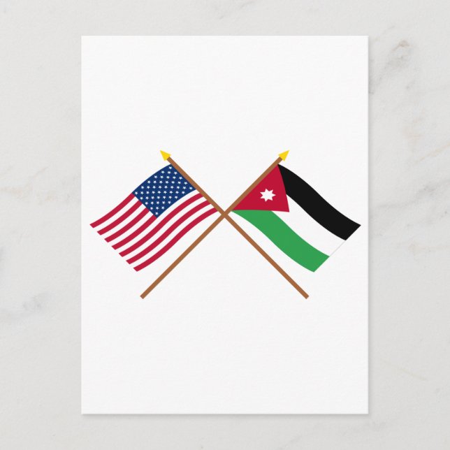 Postal Banderas cruzadas de Estados Unidos y Jordania (Anverso)
