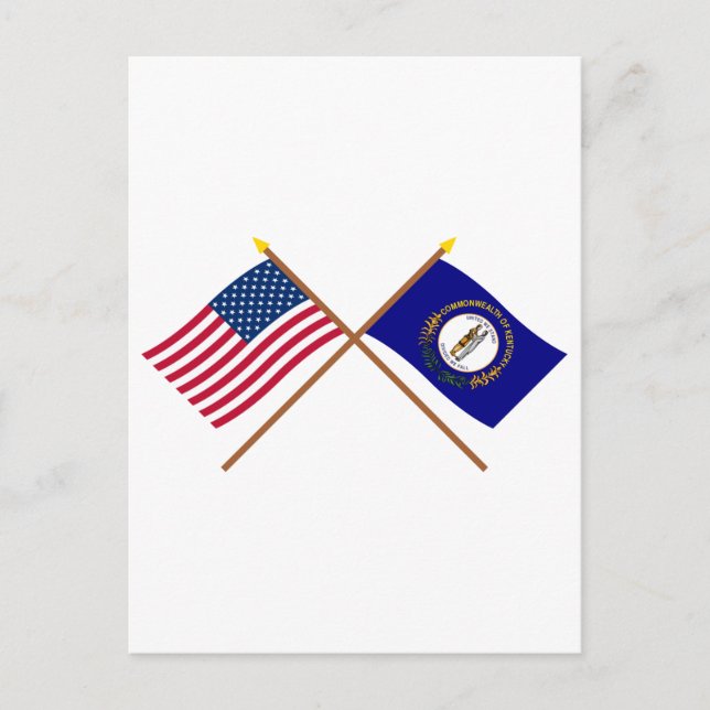 Postal Banderas cruzadas de Estados Unidos y Kentucky (Anverso)