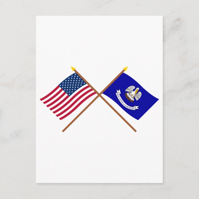 Postal Banderas cruzadas de Estados Unidos y Luisiana (Anverso)