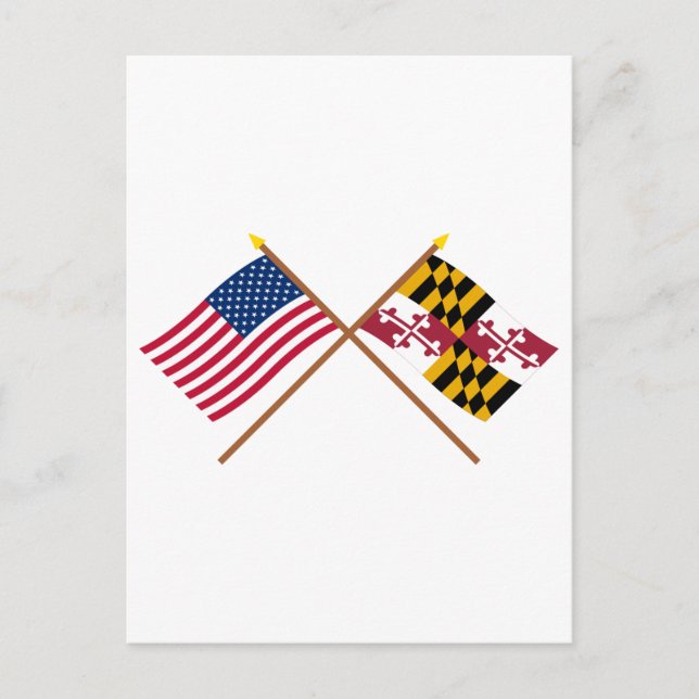 Postal Banderas cruzadas de Estados Unidos y Maryland (Anverso)
