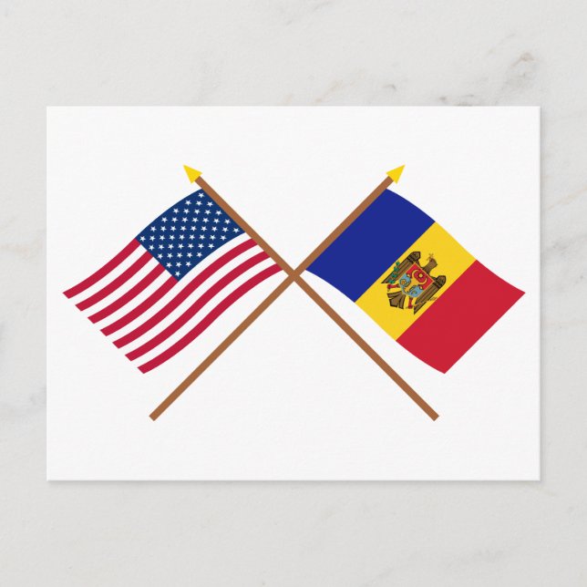 Postal Banderas cruzadas de Estados Unidos y Moldavia (Anverso)