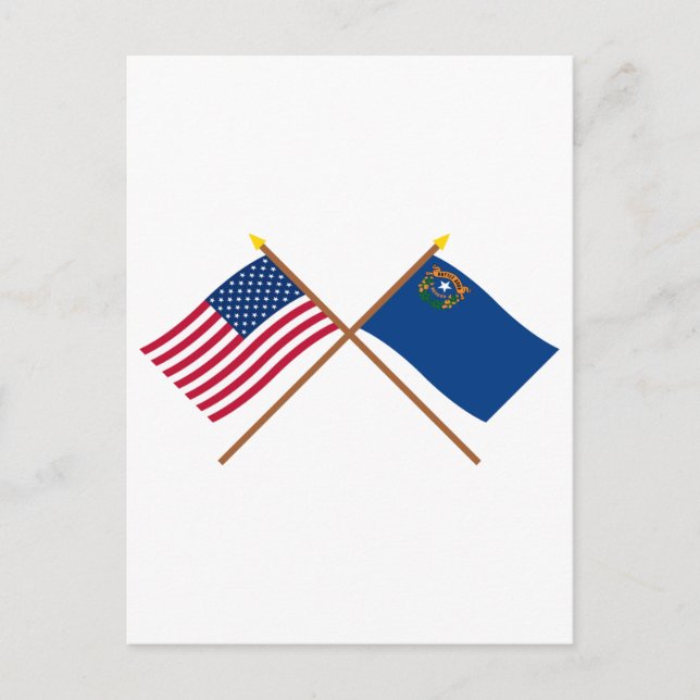Postal Banderas cruzadas de Estados Unidos y Nevada (Anverso)