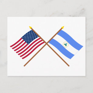 Postal Banderas cruzadas de Estados Unidos y Nicaragua