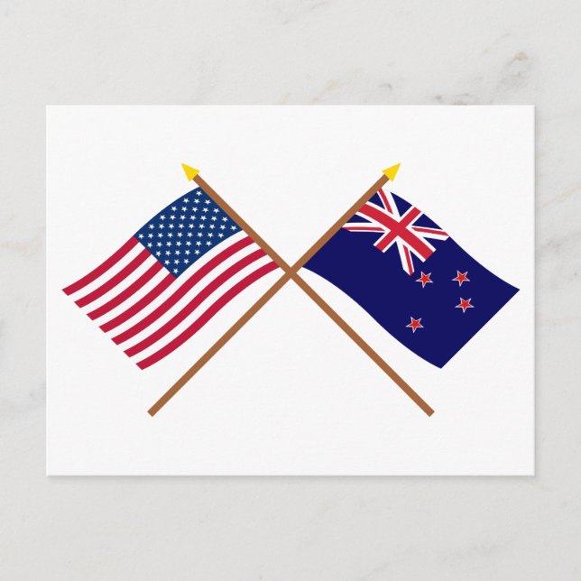 Postal Banderas cruzadas de Estados Unidos y Nueva Zeland (Anverso)