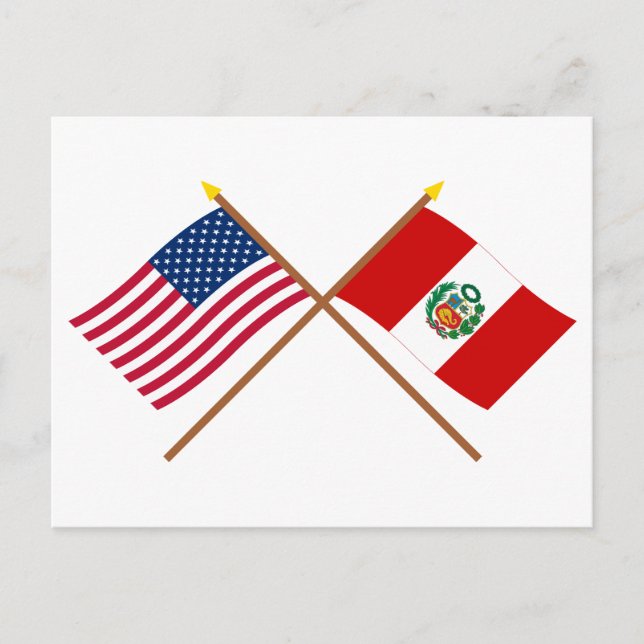 Postal Banderas cruzadas de Estados Unidos y Perú (Anverso)