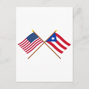 Postal Banderas cruzadas de Estados Unidos y Puerto Rico