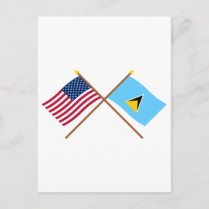 Postal Banderas cruzadas de Estados Unidos y Santa Lucía