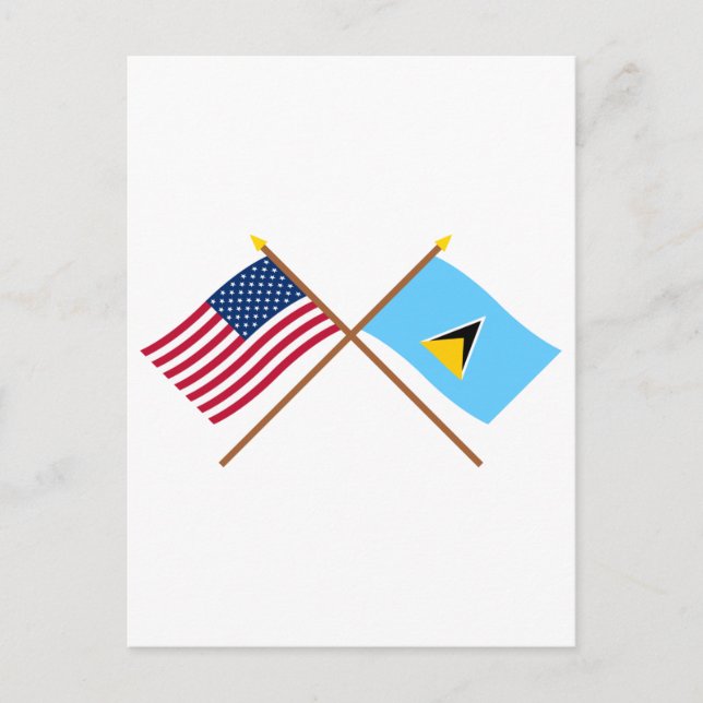 Postal Banderas cruzadas de Estados Unidos y Santa Lucía (Anverso)