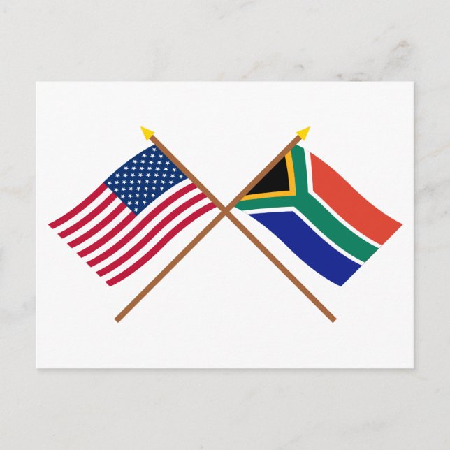 Postal Banderas cruzadas de Estados Unidos y Sudáfrica (Anverso)