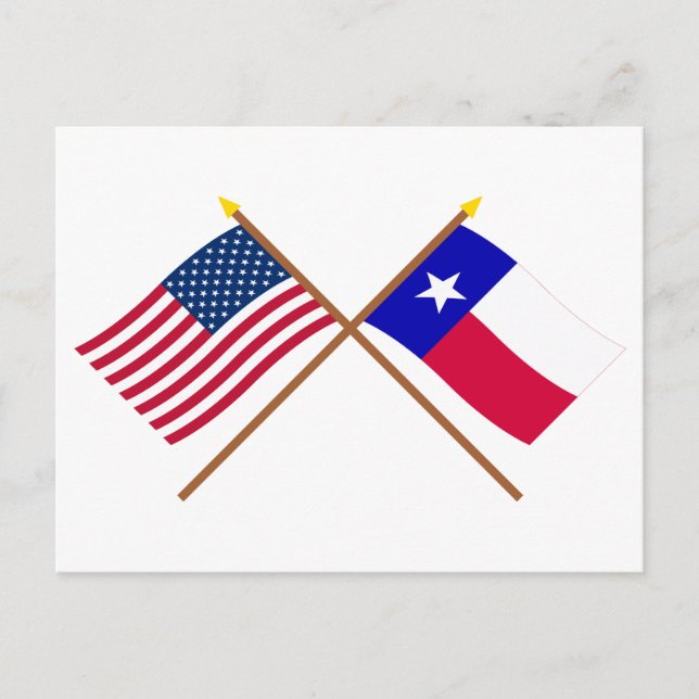 Postal Banderas cruzadas de Estados Unidos y Texas (Anverso)