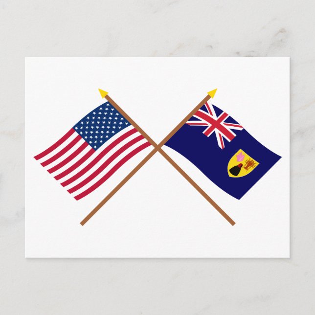 Postal Banderas cruzadas de Estados Unidos y Turcas y Cai (Anverso)