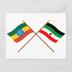 Postal Banderas cruzadas de Etiopía y Gambela