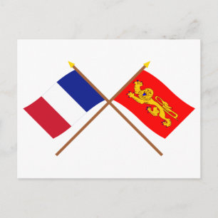 Postal Banderas cruzadas de Francia y Aquitania