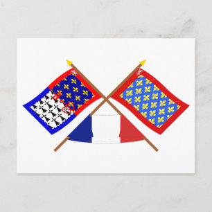 Postal Banderas cruzadas de Pays-de-la-Loire y Sarthe