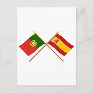 Postal Banderas cruzadas de Portugal y España