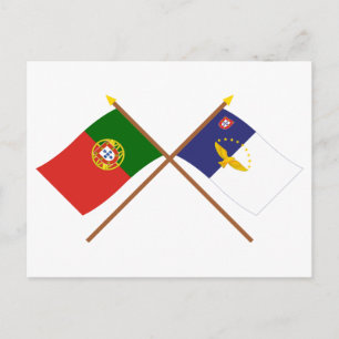 Postal Banderas cruzadas de Portugal y las Azores