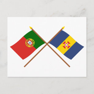 Postal Banderas cruzadas de Portugal y Madeira