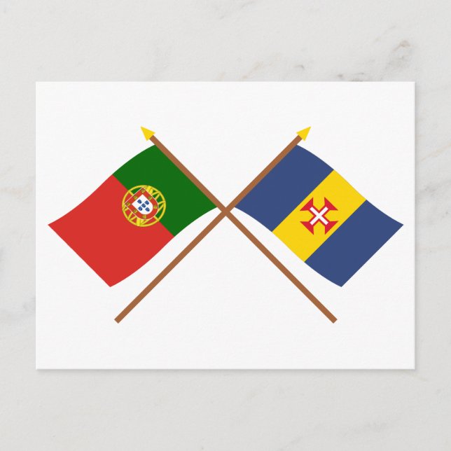 Postal Banderas cruzadas de Portugal y Madeira (Anverso)