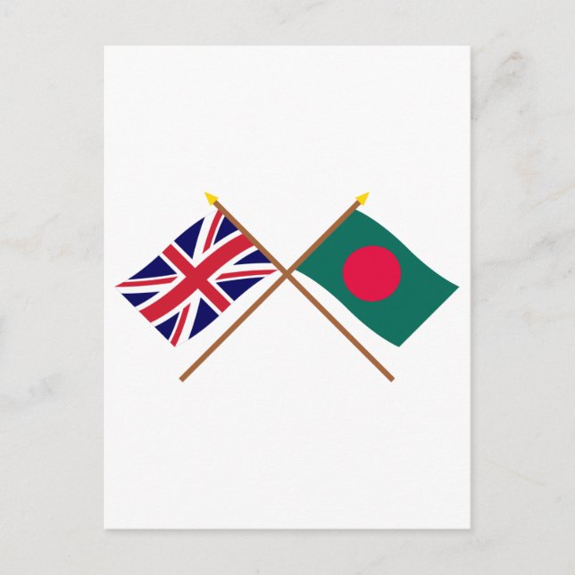 Postal Banderas cruzadas de Reino Unido y Bangladesh (Anverso)