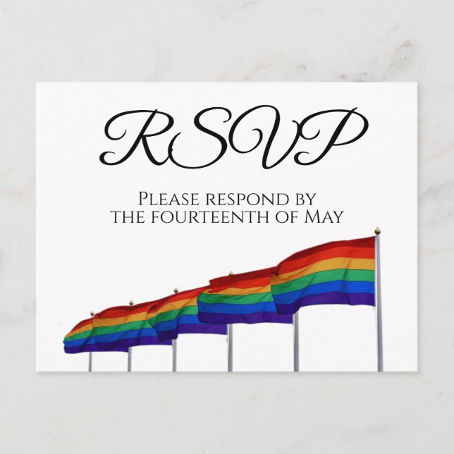 Postal Banderas de arcoiris Boda del Orgullo Gay RSVP (Anverso)