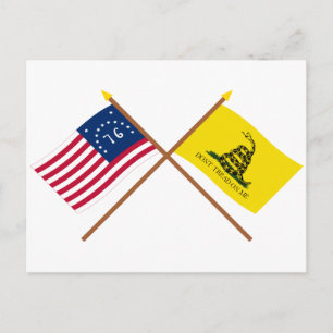 Postal Banderas de Bennington y Gadsden cruzadas