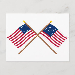 Postal Banderas de Betsy Ross y Bennington cruzadas
