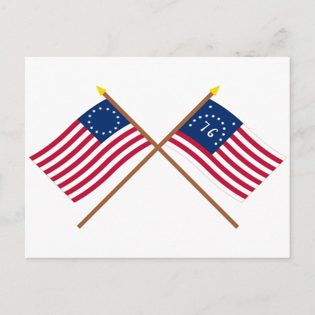 Postal Banderas de Betsy Ross y Bennington cruzadas (Anverso)