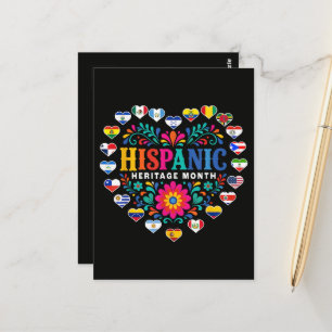 Postal Banderas de corazón del Mes de la Herencia Hispana