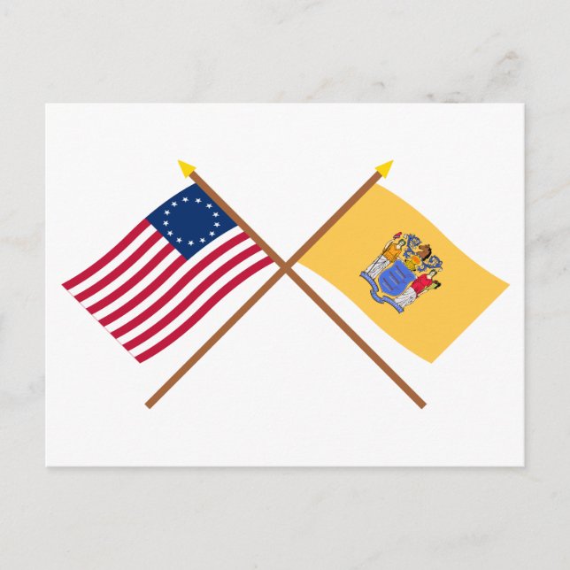 Postal Banderas de Estados Unidos de 13 estrellas y Nueva (Anverso)