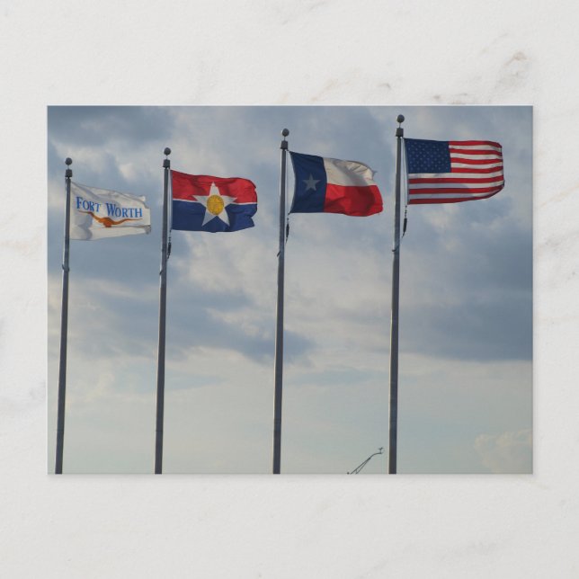 Postal Banderas de Ft Worth, Dallas, Texas State y US Fla (Anverso)