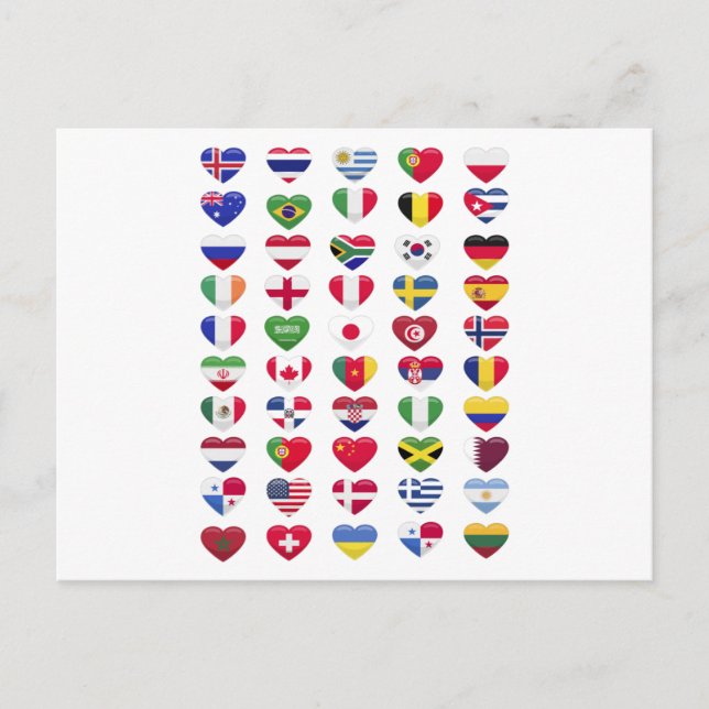 Postal Banderas de los países forma del corazón (Anverso)