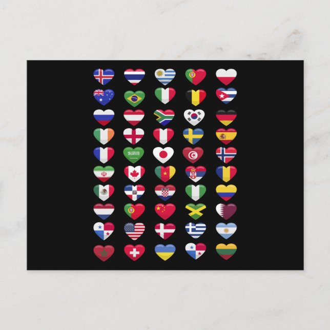 Postal Banderas de los países forma del corazón (Anverso)