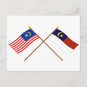 Postal Banderas de Malasia cruzada y Malacca (Melaka)