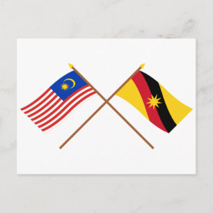 Postal Banderas de Malasia cruzada y Sarawak