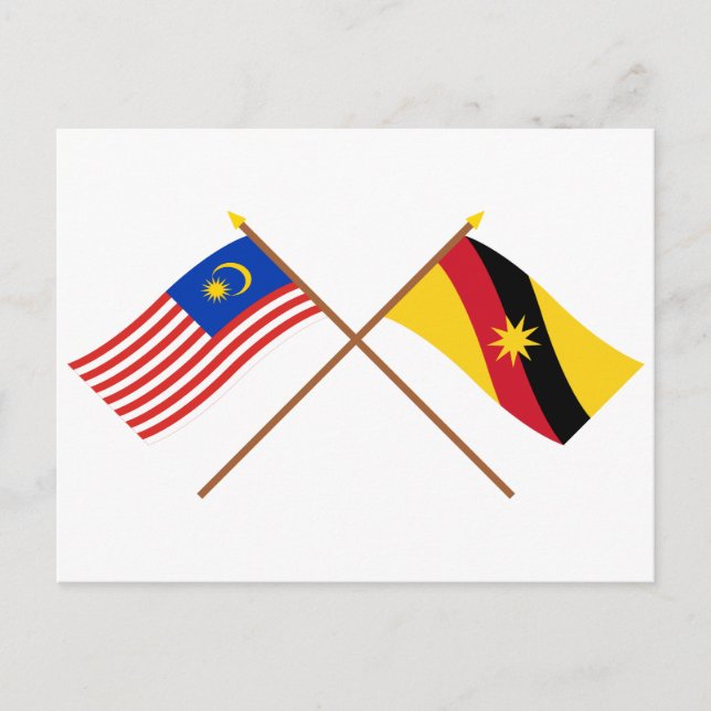 Postal Banderas de Malasia cruzada y Sarawak (Anverso)