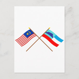 Postal Banderas de Malasia y Sabah cruzadas