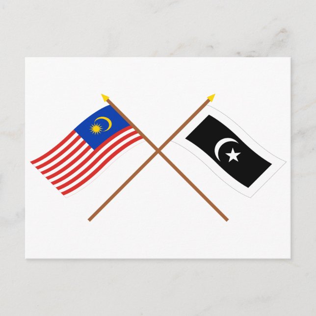 Postal Banderas de Malasia y Terengganu cruzadas (Anverso)
