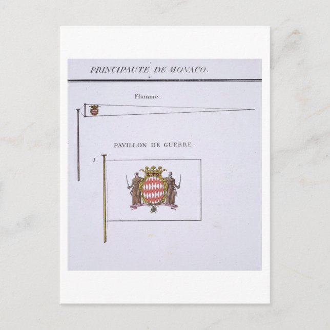 Postal Banderas de Mónaco, de un libro francés de bandera (Anverso)