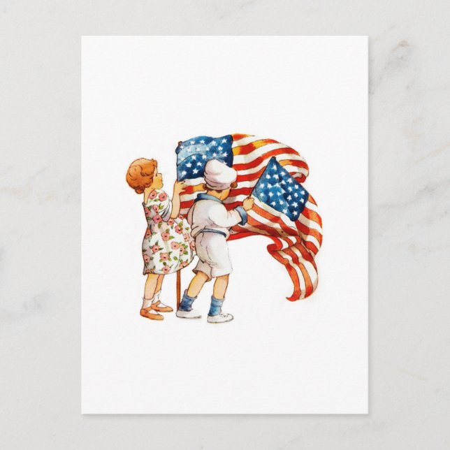 Postal Banderas de ondear de Chica y niño (Anverso)