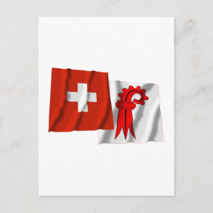 Postal Banderas de ondulación de Suiza y Basilea-Landscha