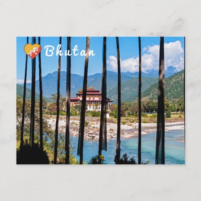Postal Banderas de oración y Punakha Dzong - Bután (Anverso)