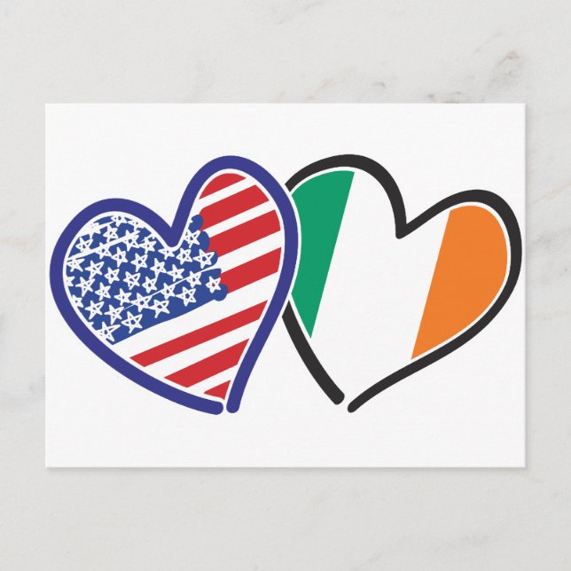 Postal Banderas del corazón de Irlanda de Estados Unidos (Anverso)