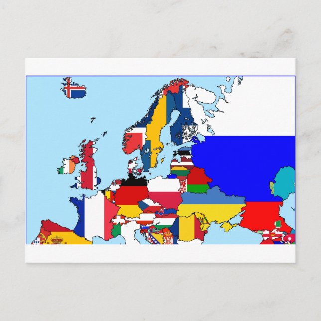 POSTAL BANDERAS DEL MAPA DE EUROPA (Anverso)